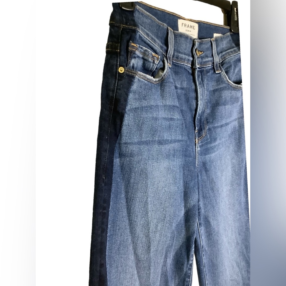 Frame flared fringed‎ blue jeans with front side stripe. Mid rise size 25 - Picture 4 of 16